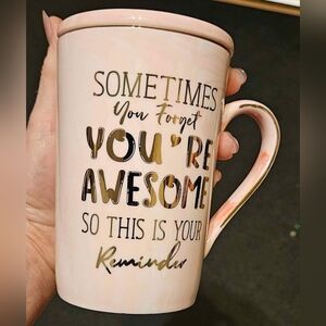 Design by Penny Cai Pink Marbled Porcelain Mug with Lid